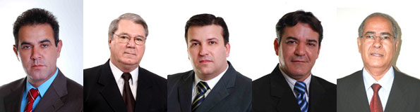 Presidente Genival Fonseca (PDT), Elói Sippel (PR), Dr. José Renato Martinez (PTB), Celinho (PT) e Dr. Nedilson Gonçalves Santana (PR).